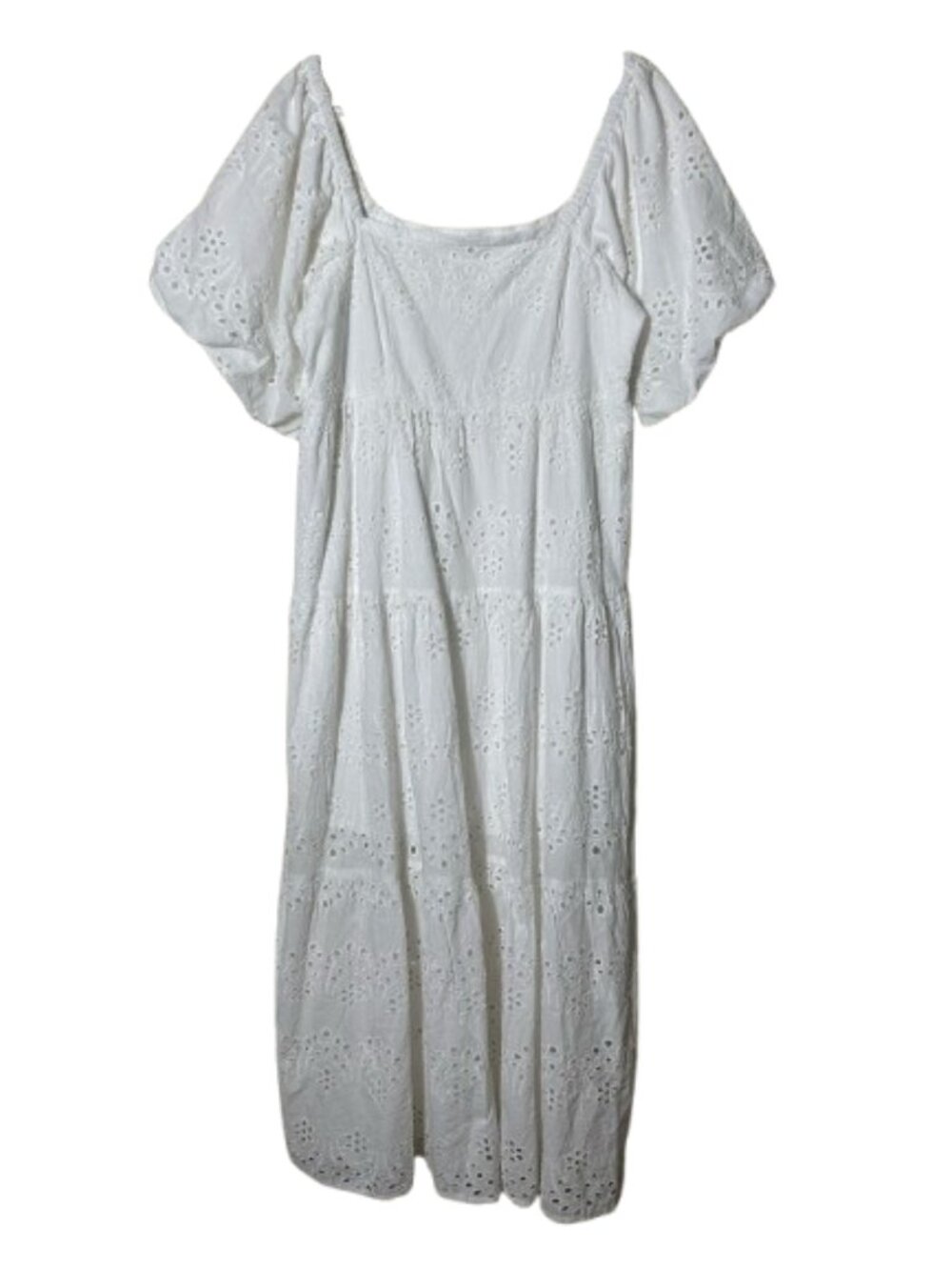 Meadow Rhodes white eyelet lace tiered midi maxi dress womens L
